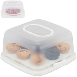 Relaxdays - Contenitore per Torte, Quadrato, Trasportabile, Dolci Muffin, Lavabile, hlp 16x34x32,5 cm, Bianco/Trasparente