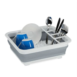 Relaxdays - Scolapiatti Pieghevole, Piatti & Posate, Gocciolatoio da Cucina & Campeggio, Silicone, Plastica, Bianco-Grigio