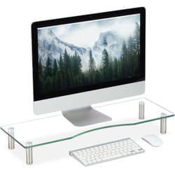 Relaxdays - Supporto Monitor, Alzatina per tv, Standing Computer Desk, Rialzo Scrivania, Regolabile, 70x24 cm, trasparente