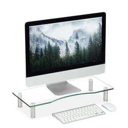 Relaxdays - Supporto Monitor, Alzatina per tv, Standing Computer Desk, Rialzo Scrivania, Regolabile, 56x24 cm, trasparente