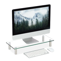 Relaxdays - Supporto Monitor, Alzatina per tv, Standing Computer Desk, Rialzo Scrivania, Regolabile, 56x24 cm, trasparente