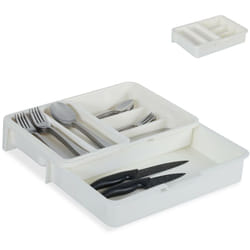 Portaposate da Cassetto, Regolabile, 7 Scomparti, Posate & Accessori Cucina, Plastica, 6x23,5x31,5 cm, bianco - Relaxdays