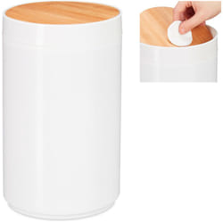 Relaxdays - Pattumiera per Cosmetici, con Coperchio Girevole in Bambù Cestino Moderno, 5,5 Litri, HxD 26,5 x 18 cm, Bianco