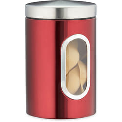 Relaxdays - Barattolo, con Coperchio, Finestra Trasparente, 1,4 l, Caffè, Sale, Zucchero, Pasta, Cucina, Metallo, Rosso