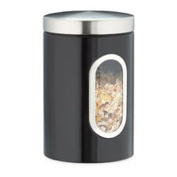 Relaxdays Barattolo, con Coperchio, Finestra Trasparente, 1,4 L, Caffè, Sale, Zucchero, Pasta, Cucina, Metallo, Nero