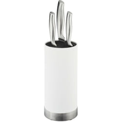 Relaxdays - Portacoltelli Rotondo, Ceppo Vuoto per Coltelli, Blocco con Setole Estraibili, Misure HxD: 22 x 11 cm, Bianco