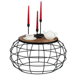 Relaxdays Tavolino da Divano, in Legno di Mango e Ferro, Rotondo Basso da Soggiorno Industrial HD 36x67 cm, Nero/Marrone
