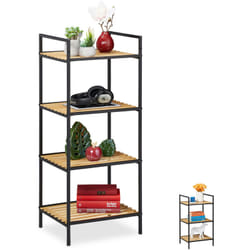 Mobili Home Studio, Libreria Nera Metallo,4 Ripiani in Bambù, Scaffale da Terra, 95x39x32,5 cm, Marrone Nero - Relaxdays
