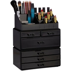 Contenitore per Cosmetici a 6 Cassetti, 22 Scomparti, Make Up Organizer, Porta-Trucchi, Acrilico, Nero - Relaxdays