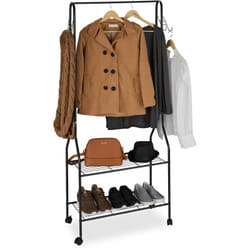 Relaxdays - Carrello Appendiabiti, 2 Ripiani per Scarpe, Borse, Accessori, Ganci, Metallo, Attaccapanni, Nero
