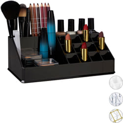 Contenitore Porta-Trucchi In Acrilico, Make-Up Organizer a 16 Scomparti per Cosmetici, Rossetti, Nero - Relaxdays