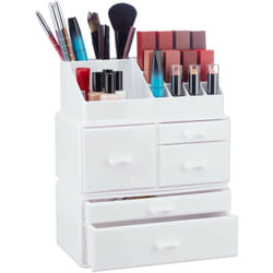 Organizer Make-Up con 21 Scomparti, Contenitore per Cosmetici, Rossetti, Trucchi, Case in Acrilico, Bianco - Relaxdays