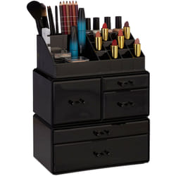Organizer Make-Up con 21 Scomparti, Contenitore per Cosmetici, Rossetti, Trucchi, Case in Acrilico, Nero - Relaxdays