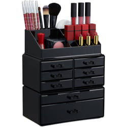 Relaxdays - Organizer Make-Up con Cassetti, Porta-Trucchi e Accessori, Acrilico, Nero