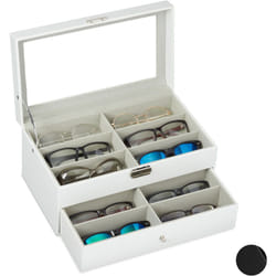 Scatola per 12 Paia di Occhiali, Espositore, Misure HxLxP: 15,5 x 33,5 x 19,5 cm, Box in Similpelle, Bianca - Relaxdays