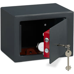 Cassaforte Mobile con Chiave, Serratura Doppia, a Parete o a Pavimento, Mini Safe,HLP 17x23x17,Cassettagrigio - Relaxdays