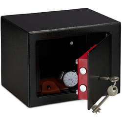 Cassaforte Mobile con Chiave, Serratura Doppia, a Parete o a Pavimento, Mini Safe,HLP 17x23x17,Cassetta nero - Relaxdays