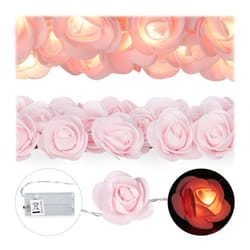 Relaxdays - Catena di Luci a led, 20 Rose Luminose, a Batteria, per Matrimoni e San Valentino, Luce Calda, Rosa
