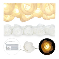Relaxdays - Catena di Luci a led, 20 Rose Luminose, a Batteria, per Matrimoni e San Valentino, Luce Calda, Bianca