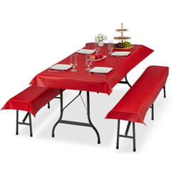 Relaxdays - Tovaglie per Tavoli e Panche da Birreria, in Set da 3, Misure LxP 100 x 250 cm, 2 Copri Panca, Lavabili, Rosso