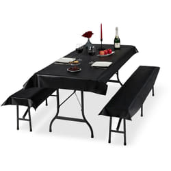 Relaxdays - Tovaglie per Tavoli e Panche da Birreria, in Set da 3, Misure LxP 100 x 250 cm, 2 Copri Panca, Lavabili, Nero