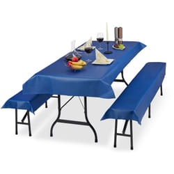 Relaxdays - Tovaglie per Tavoli e Panche da Birreria, in Set da 3, Misure LxP 100 x 250 cm, 2 Copri Panca, Lavabili, Blu
