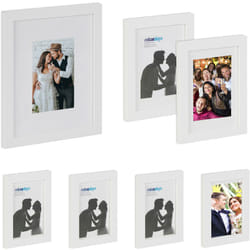 Relaxdays - Set da 7 Cornici Portafoto, in Varie Misure, Porta Foto con Passpartout, da Muro e Tavolo, Casa, Bianco