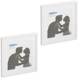 Relaxdays - Set da 2 Cornici Portafoto, 38,5 x 38,5 cm, Porta Foto con Passpartout, Quadrate, da Muro e Tavolo, Bianco