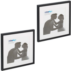 Relaxdays - Set da 2 Cornici Portafoto, 38,5 x 38,5 cm, Porta Foto con Passpartout, Quadrate, da Muro e Tavolo, Nero