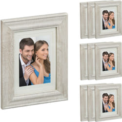 Relaxdays - Set da 10 Cornici Portafoto, 13x18 cm, Porta Foto Passpartout, Verticale e Orizzontale, Muro, Tavolo, Naturale