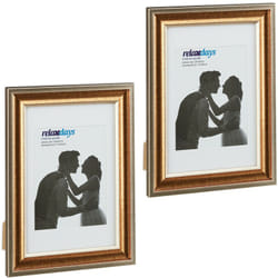Relaxdays - Set da 2 Cornici Portafoto, 20x30 cm, Porta Foto Passpartout, Verticale e Orizzontale, Muro e Tavolo, Dorato