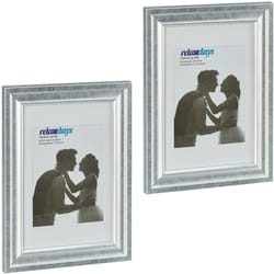 Relaxdays Set da 2 Cornici Portafoto, 20x30 cm, Porta Foto Passpartout, Verticale, Orizzontale, Muro e Tavolo, Argentato
