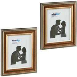 Relaxdays - Set da 2 Cornici Portafoto, 15x20 cm, Porta Foto Passpartout, Verticale ed Orizzontale, da Muro e Tavolo, Oro
