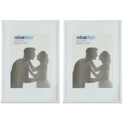Relaxdays - Set da 2 Cornici Portafoto, 20x30 cm, Passe Partout 15x20 cm, Ritaglio Vetro, Appoggiare o Appendere, Bianco