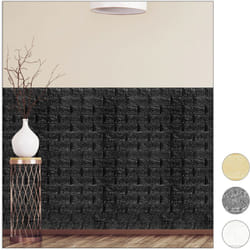 Relaxdays Pannelli da Parete Autoadesivi, 3D, Set da 5, Effetto Pietra, Decorativi, in PE-Gommapiuma, 78x70 cm, Nero