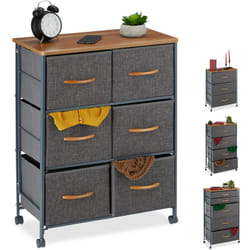 Cassettiera con Ruote, Cassetti in Stoffa, Mobiletto, Ripiano in Aspetto Legno, HxLxP: 74,5x58x30 cm, Grigio - Relaxdays