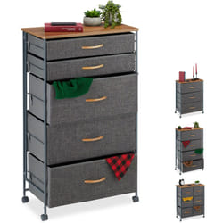 Cassettiera con Ruote, Cassetti in Stoffa, Mobiletto, Ripiano in Aspetto Legno, HxLxP: 96,5x58x30 cm, Grigio - Relaxdays