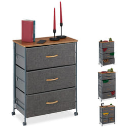 Cassettiera con Ruote, Cassetti in Stoffa, Mobiletto, Ripiano in Aspetto Legno, HxLxP: 74,5x58x30 cm, Grigio - Relaxdays