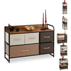 Mobiletto con Cassetti, 5 Tiretti Pieghevoli in Tessuto, Ripiano, hlp 58 x 87,5 x 31,5 cm, Marrone - Relaxdays