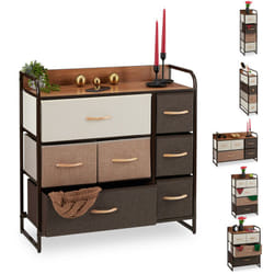 Relaxdays Mobiletto con Cassetti, 7 Tiretti Pieghevoli in Tessuto, Ripiano, HLP 79 x 80 x 31,5 cm, Marrone