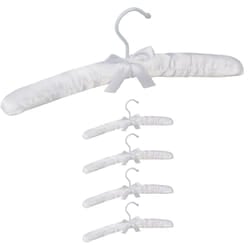 Relaxdays - Grucce Appendiabiti in Raso, in Set da 5, Imbottite, Gancio Girevole a 360°, Fiocco Decorativo, 38 cm, Bianche