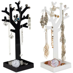 Relaxdays - Albero Portagioielli, Set da 2 pz., con Portagioie, per Collane e Altro, hlp: 28,5 x 14,5 x 9,5 cm,nero-bianco