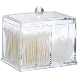 Relaxdays - Porta Cotton Fioc, in Acrilico, Grande Dispenser da Bagno per Dischetti di Cotone, Misura l, Trasparente