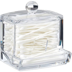 Relaxdays - Porta Cotton Fioc, in Acrilico, Piccolo Dispenser da Bagno per Dischetti di Cotone, Misura m, Trasparente