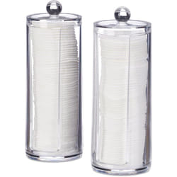 Relaxdays - Set da 2 Dispenser per Dischetti di Cotone, Acrilico, Cilindrico, con Coperchio, Bagno, 20x7cm, Trasparente