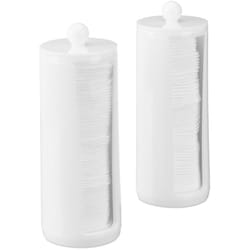 Set da 2 Dispenser per Dischetti di Cotone, Acrilico, Cilindrico, con Coperchio, Bagno, 20x7cm, Bianco - Relaxdays