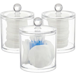 Relaxdays - Set da 3 Contenitori per Cotton Fioc, con Coperchio, Organizer in Acrilico, Facile da Pulire, Trasparente