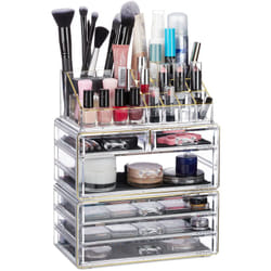Contenitore per Cosmetici a 6 Cassetti, 22 Scomparti, Make Up Organizer, Porta-Trucchi, Acrilico, Oro - Relaxdays