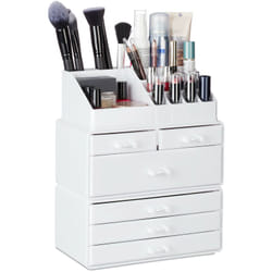 Contenitore per Cosmetici a 6 Cassetti, 22 Scomparti, Make Up Organizer, Porta-Trucchi, Acrilico, Bianco - Relaxdays