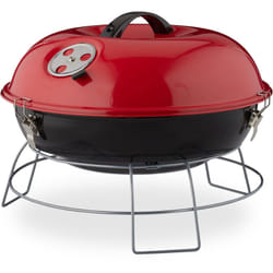 Relaxdays - Barbecue a Sfera, Portatile, con Coperchio, Ampia Superficie di Cottura, Carbonella in Legno, Ø36cm, Rosso